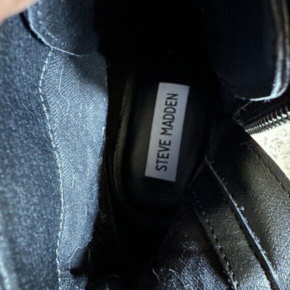 Steve Madden Boots Women's Size 6M Lennox Combat Leather Plaid Stripe Lace Black - Picture 8 of 9